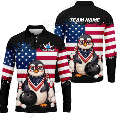 Custom Bowling Jersey Polo Shirt, Animal With Glasses And Bandana America Flag, Personalize Name & Team Name