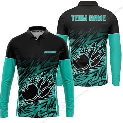 Customized Bowling Unisex Polo Shirt, Abstract Sameless Pattern Color Bowling Uniforms, Personalized Name And Team Name