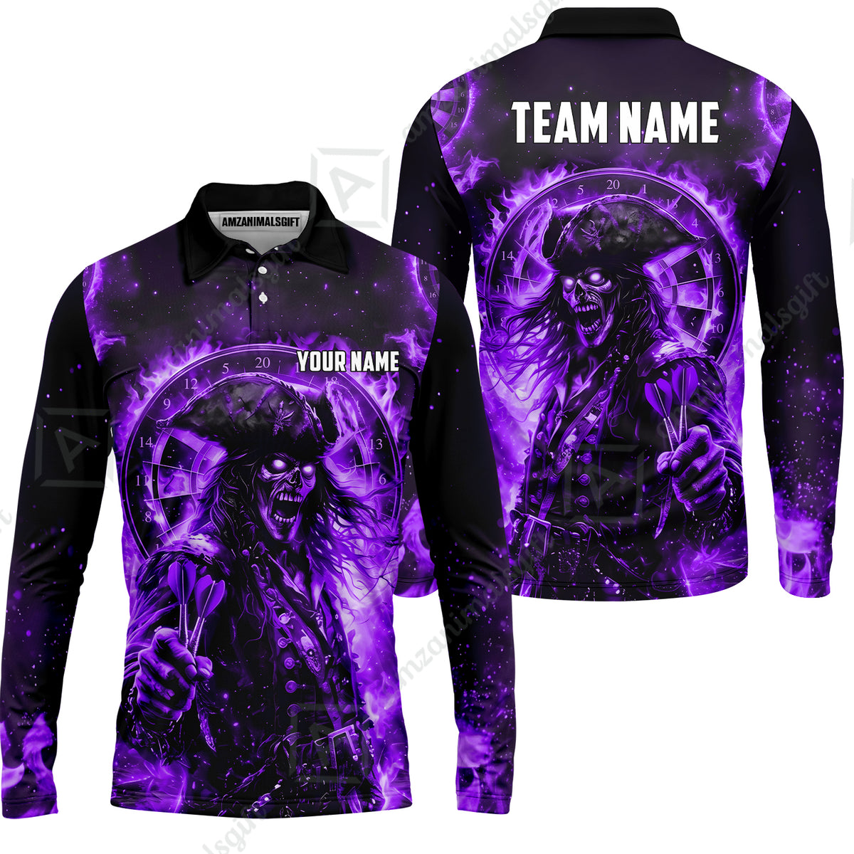 Custom Darts Jersey Polo Shirt, Ghost Pirate, Custom Dart Jersey Team Shirt For Players With Name & Team Name
