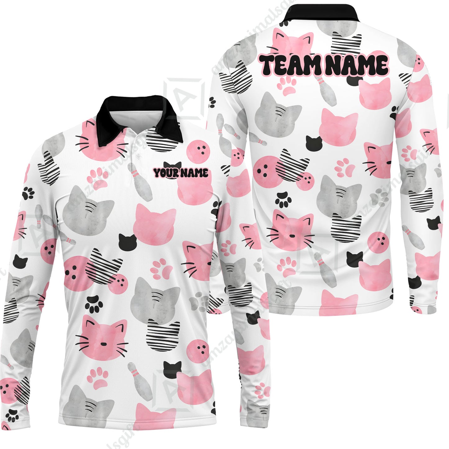 Customized Cat Bowling Watercolor Bowling Jersey, Custom Name And Team Name For Bowlers