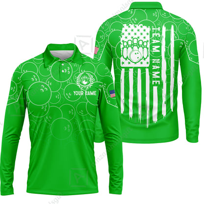 Custom Bowling Jersey Polo Shirt, Vibrant Kelly Ball Pattern Flag, Custom Bowling Jersey Team Shirt For Players With Name and Team Name
