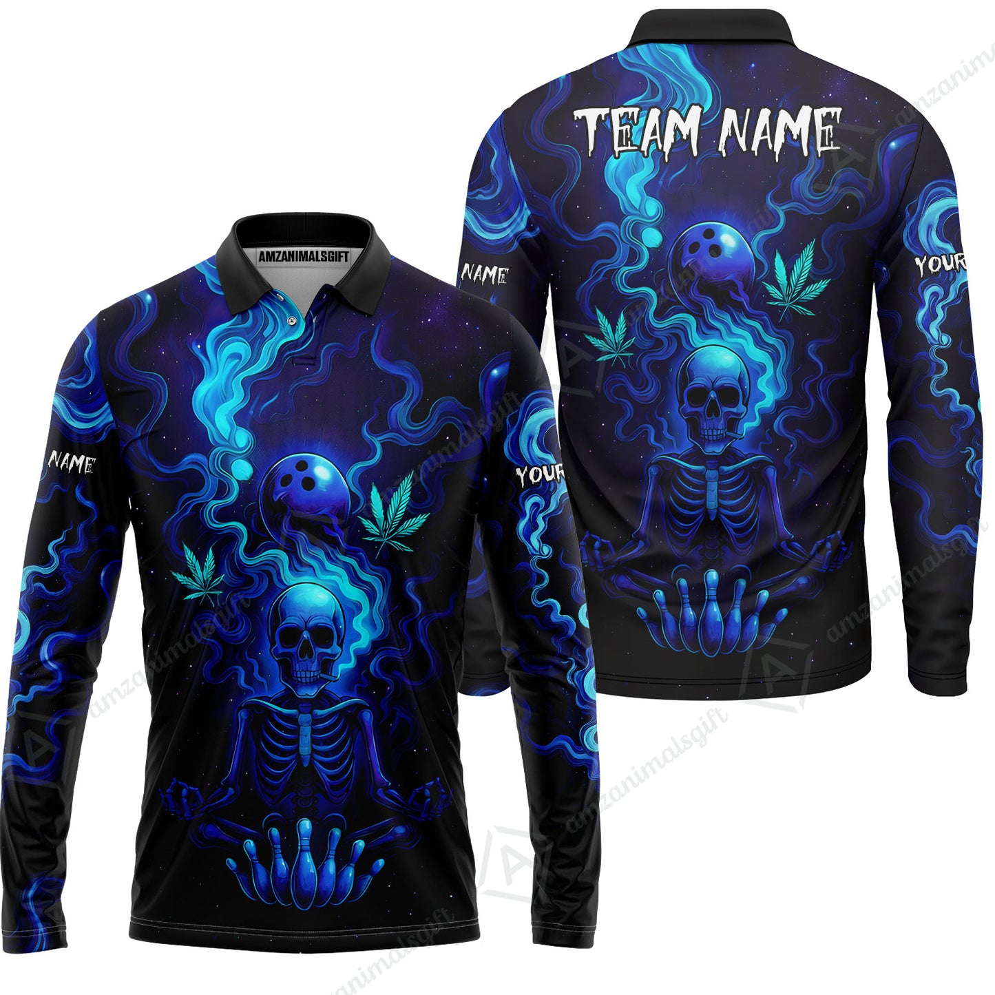 Custom Bowling Team Unisex Polo Shirt, Neon Skull CNB Bowling Custom Shirt Featuring Personalized Name and Team Name