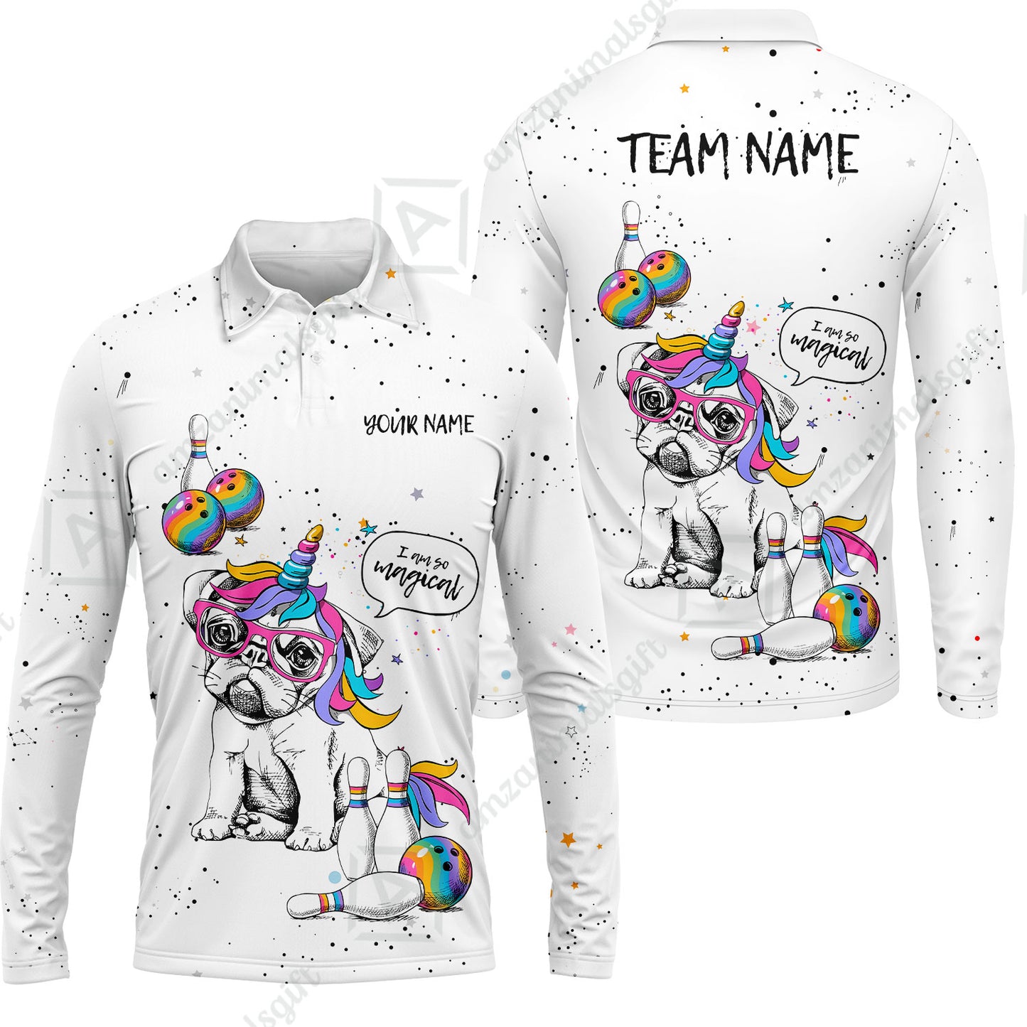 Custom Bowling Jersey Polo Shirt, Pug Bowling I Am So Magical, Custom Bowling Jersey Team Shirt For Players With Name and Team Name