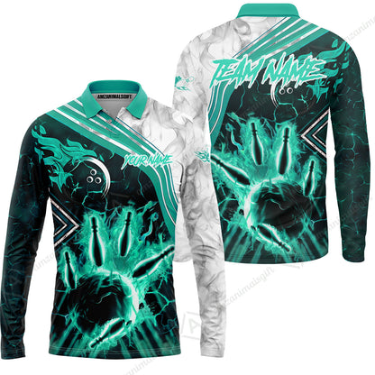 Customized Bowling Unisex Polo Shirt, Fire & Smoke Bowling Pins, Bowling Uniform - Personalized Name And Team Name