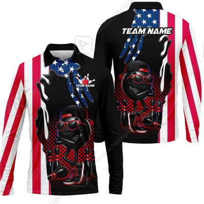 Custom Bowling Jersey Polo Shirt, Cool Hip Hop Patriotic Ball Mascot, Custom Bowling Jersey Team Shirt For Players With Name and Team Name