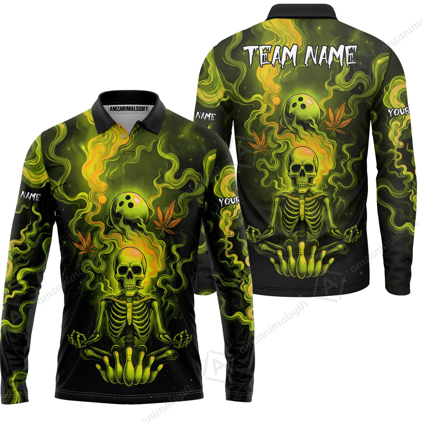 Custom Bowling Team Unisex Polo Shirt, Neon Skull CNB Bowling Custom Shirt Featuring Personalized Name and Team Name