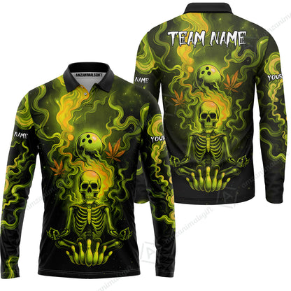 Custom Bowling Team Unisex Polo Shirt, Neon Skull CNB Bowling Custom Shirt Featuring Personalized Name and Team Name
