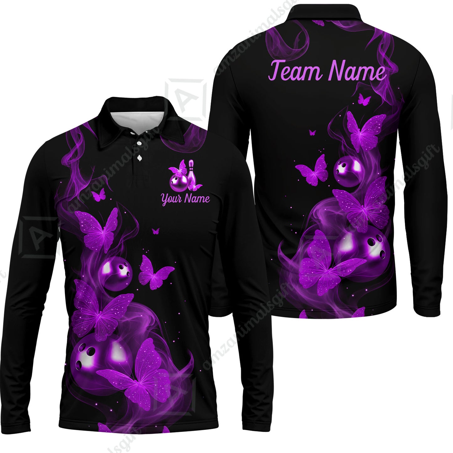Custom Bowling Jersey Polo Shirt, Butterfly Bowling Smoke, Custom Bowling Jersey Team Shirt For Players With Name & Team Name