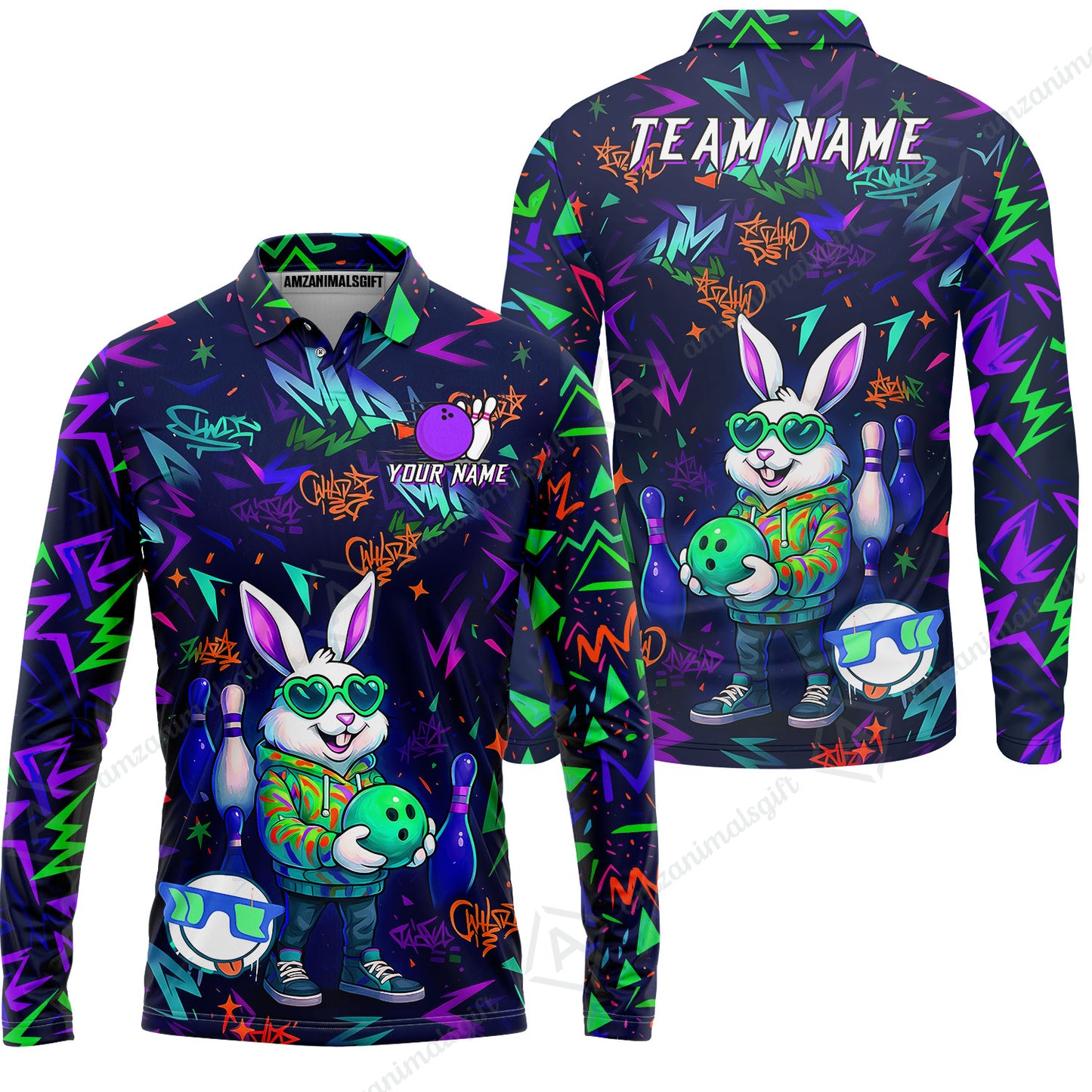 Custom Hip Hop Rabbit Bowling Jersey Polo Shirt, Custom Hip Hop Rabbit Bowling Jersey Team Shirt For Players With Name & Team Name