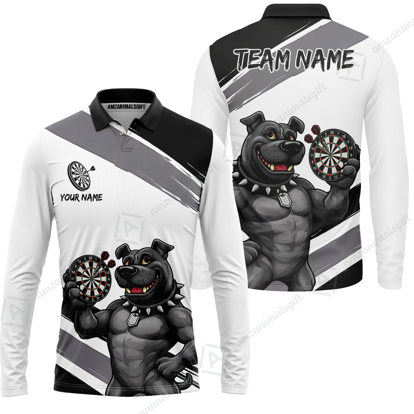 Custom Darts Jersey Polo Shirt, Pitbull Hold Dart Board, Custom Dart Jersey Team Shirt For Players With Name & Team Name