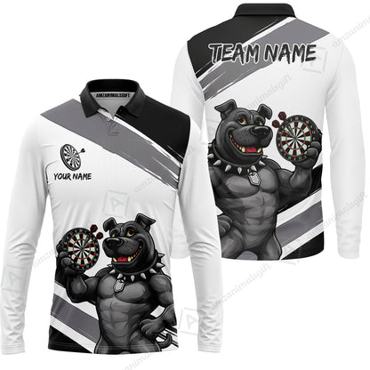 Custom Darts Jersey Polo Shirt, Pitbull Hold Dart Board, Custom Dart Jersey Team Shirt For Players With Name & Team Name