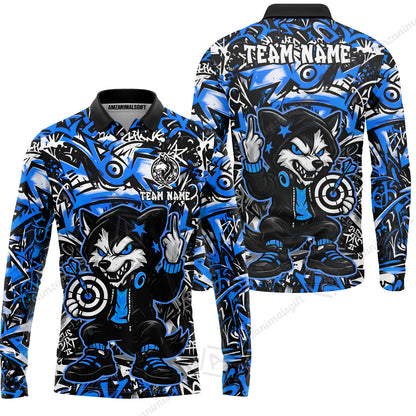 Customized Darts Team Uniform Shirt, Cool Cartoon Wolf With Dartboard, Personalized Name And Team Name