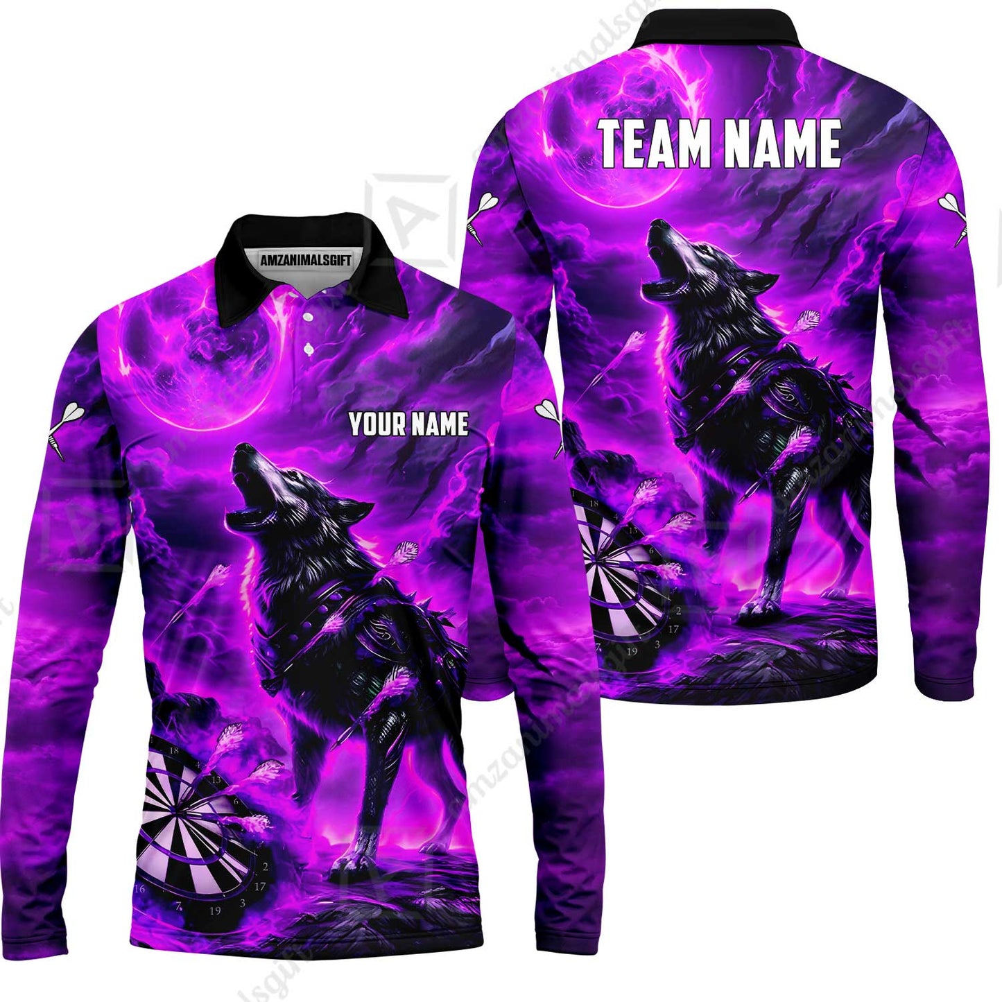 Custom Darts Team Jersey, Personalized Flaming Wolf Jersey Shirt For Players With Name & Team Name