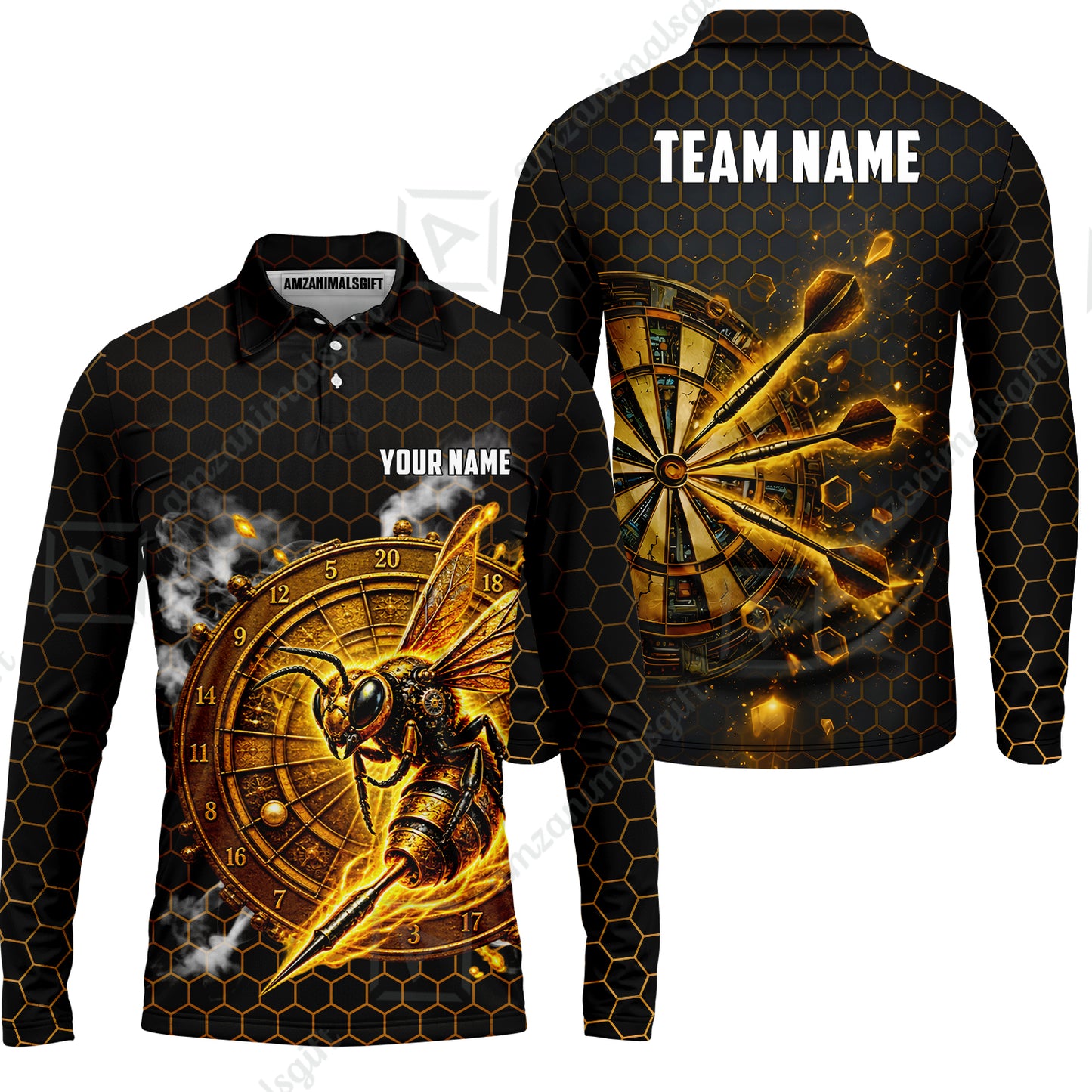 Custom Darts Team Jersey, Personalized Bee Strike Dart Polo Shirt For Players With Name & Team Name