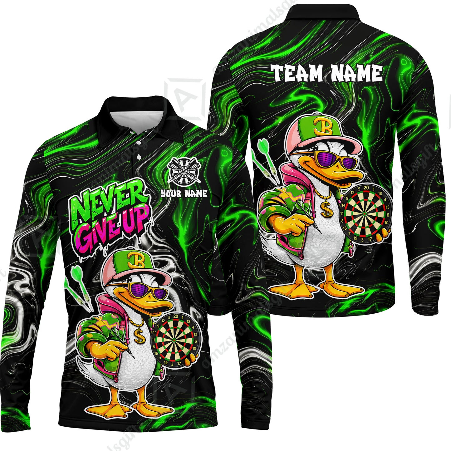 Customized Darts Team Jersey, Duck Never Give Up, Personalized Darts Name And Team Name