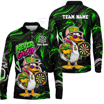 Customized Darts Team Jersey, Duck Never Give Up, Personalized Darts Name And Team Name