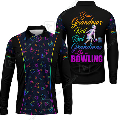 Custom Bowling Jersey Polo Shirt, Some Grandmas Bowl Real Grandmas Play Bowling Halloween Rainbow Pattern, Personalized Name And Team Name