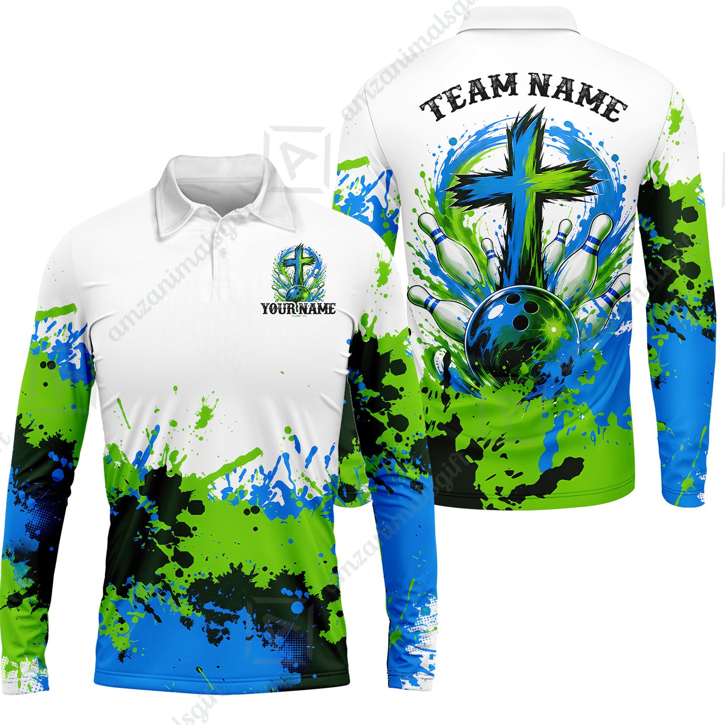 Custom Bowling Jersey Polo Shirt, Splash Pain Bowling Cross Colorful, Custom Bowling Jersey Team Shirt For Players With Name & Team Name