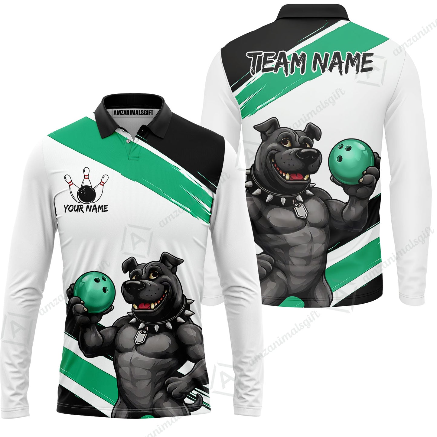 Custom Bowling Jersey Polo Shirt, Badass Dog Bowling Custom Bowling Jersey Team Shirt For Players With Name & Team Name