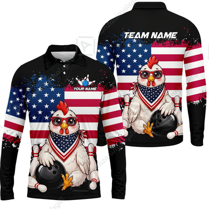 Custom Bowling Jersey Polo Shirt, Animal With Glasses And Bandana America Flag, Personalize Name & Team Name