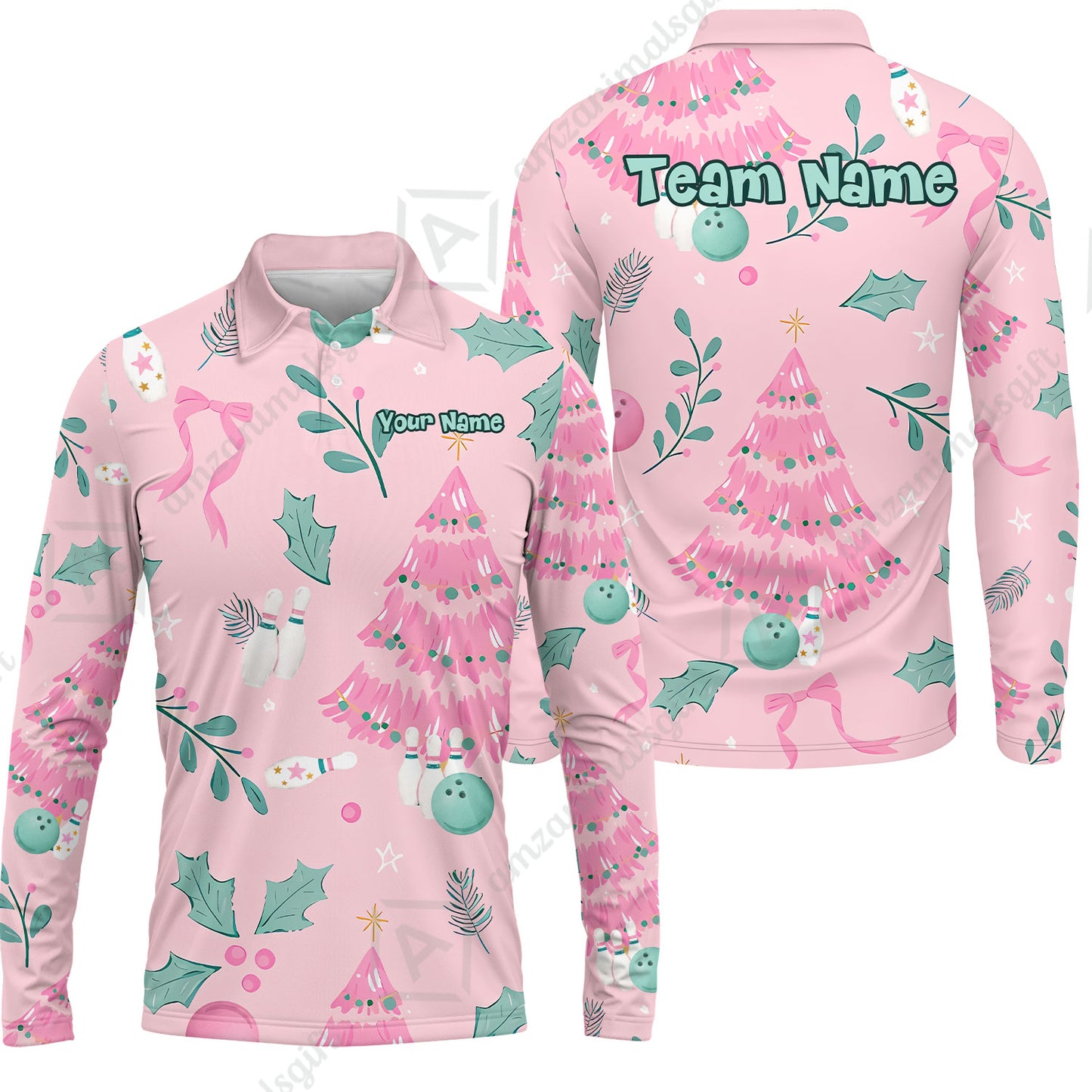 Custom Bowling Jersey Polo Shirt, Christmas Seamless Pattern Custom, Personalized Name And Team Name