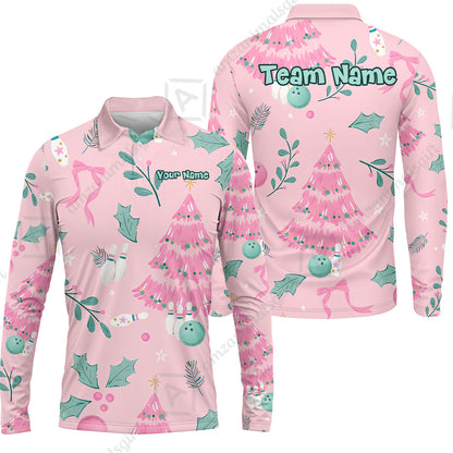 Custom Bowling Jersey Polo Shirt, Christmas Seamless Pattern Custom, Personalized Name And Team Name