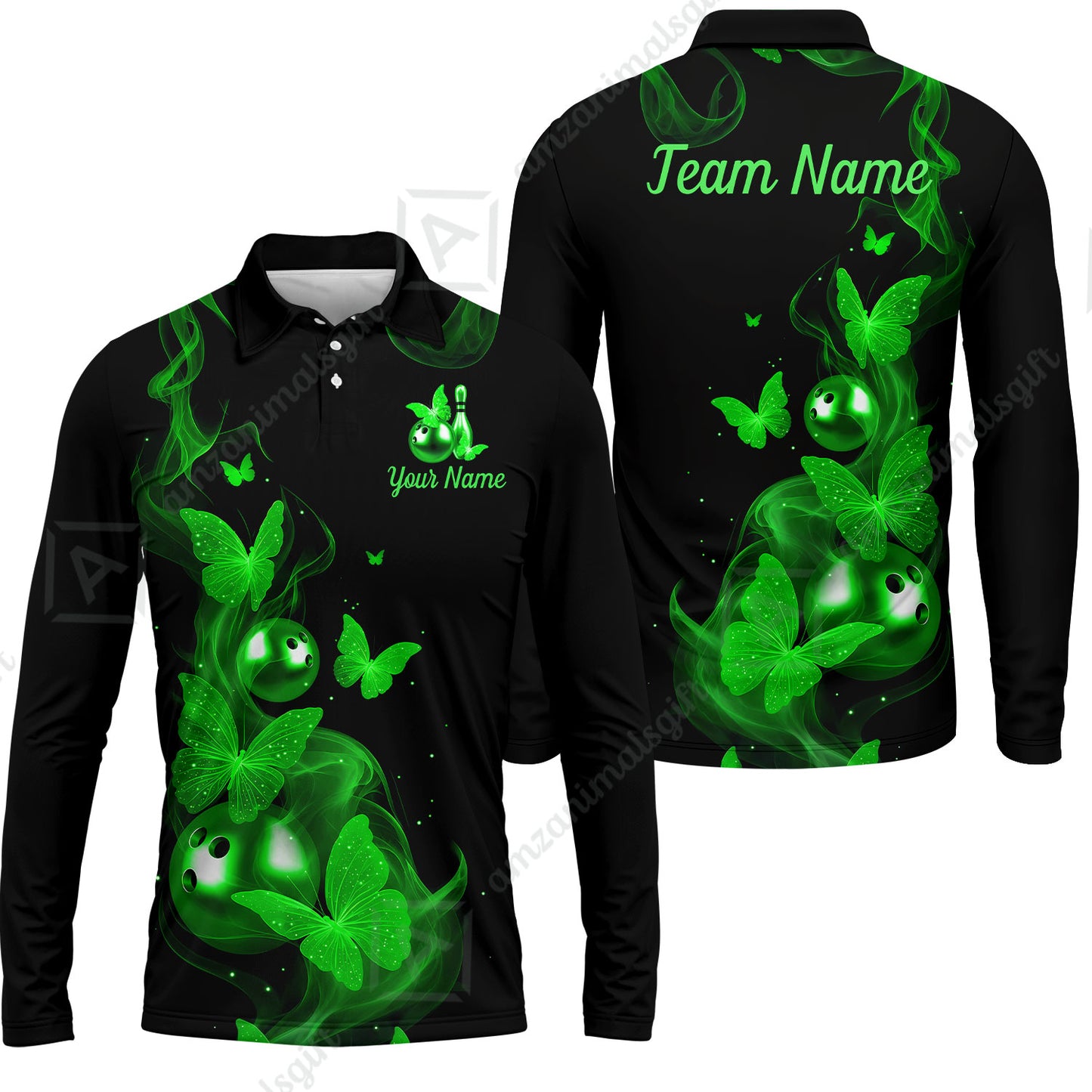 Custom Bowling Jersey Polo Shirt, Butterfly Bowling Smoke, Custom Bowling Jersey Team Shirt For Players With Name & Team Name