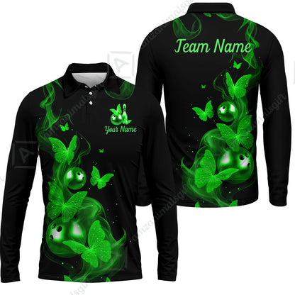 Custom Bowling Jersey Polo Shirt, Butterfly Bowling Smoke, Custom Bowling Jersey Team Shirt For Players With Name & Team Name