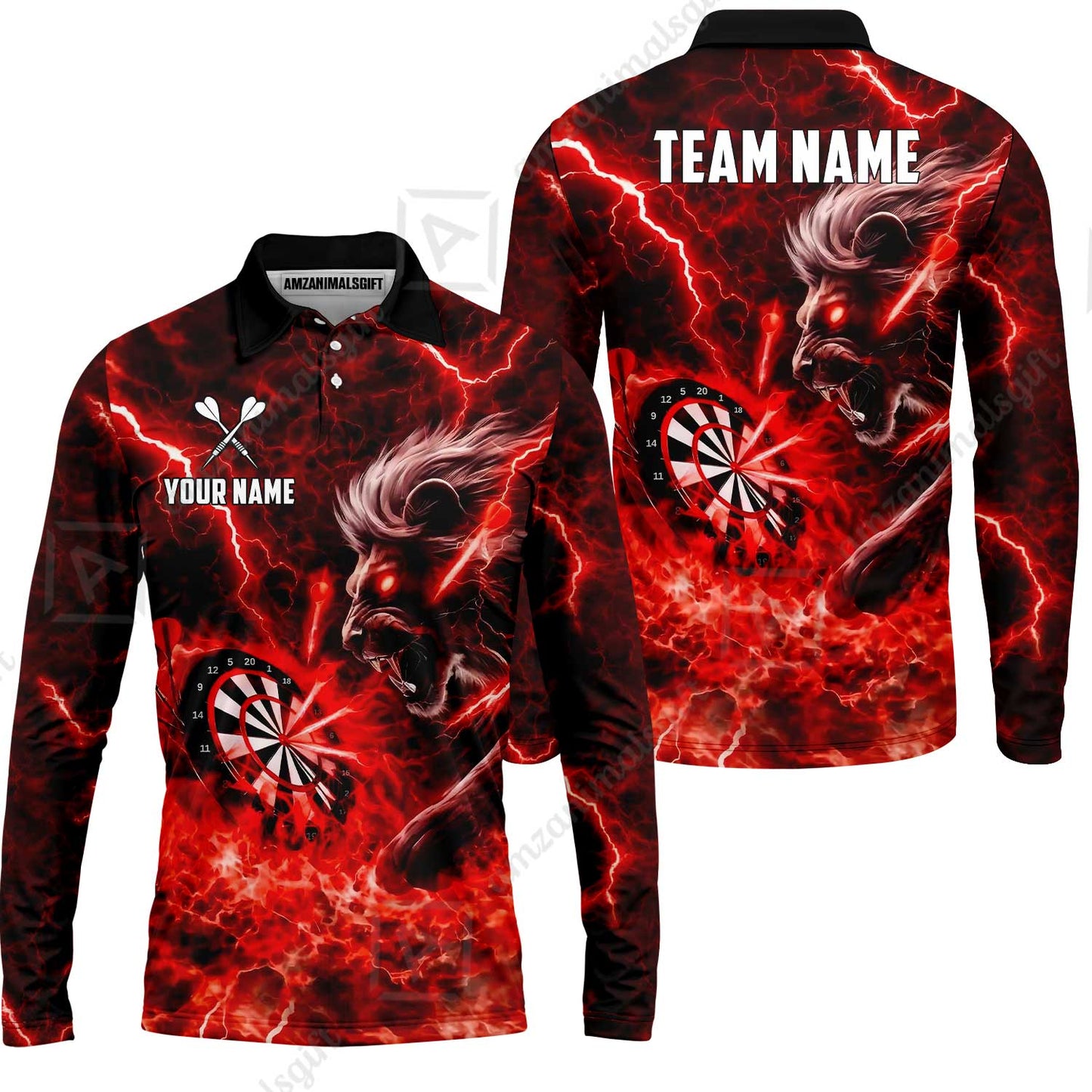 Custom Darts Team Jersey, Personalized Lightning Lion Jersey Shirt For Players With Name & Team Name