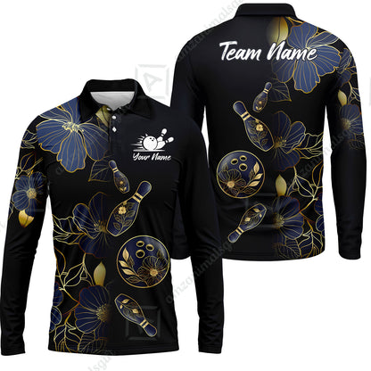Custom Bowling Jersey Polo Shirt, Flower Bowling Pattern Gradient Gold, Custom Bowling Jersey Team Shirt For Players With Name and Team Name