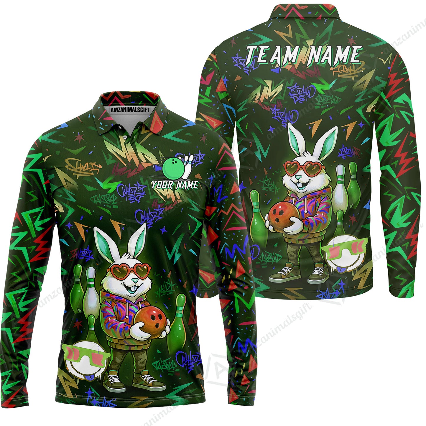 Custom Hip Hop Rabbit Bowling Jersey Polo Shirt, Custom Hip Hop Rabbit Bowling Jersey Team Shirt For Players With Name & Team Name