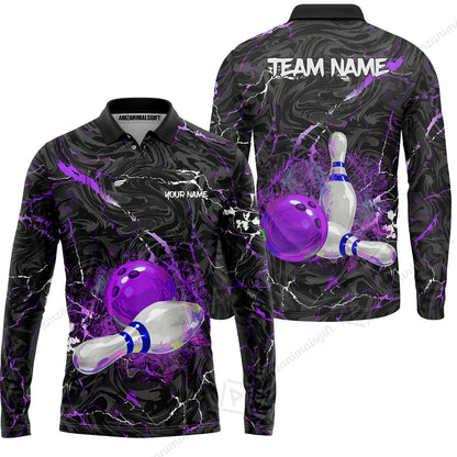 Customized Bowling Unisex Polo Shirt, Swirling Marbled Pattern Vibrant Veins, Bowling Uniforms, Personalized Name And Team Name