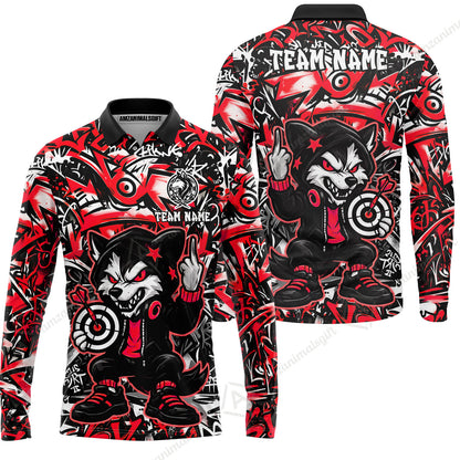 Customized Darts Team Uniform Shirt, Cool Cartoon Wolf With Dartboard, Personalized Name And Team Name