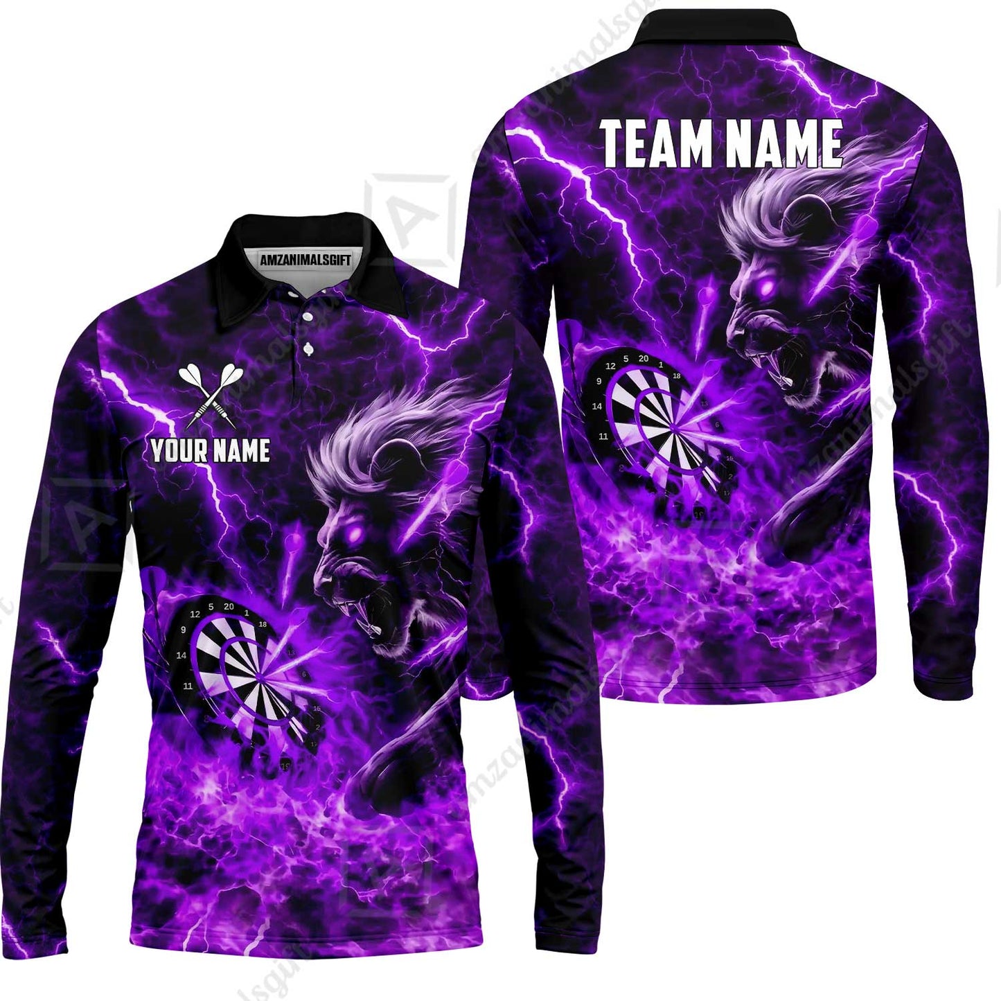 Custom Darts Team Jersey, Personalized Lightning Lion Jersey Shirt For Players With Name & Team Name