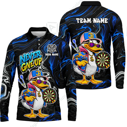 Customized Darts Team Jersey, Duck Never Give Up, Personalized Darts Name And Team Name