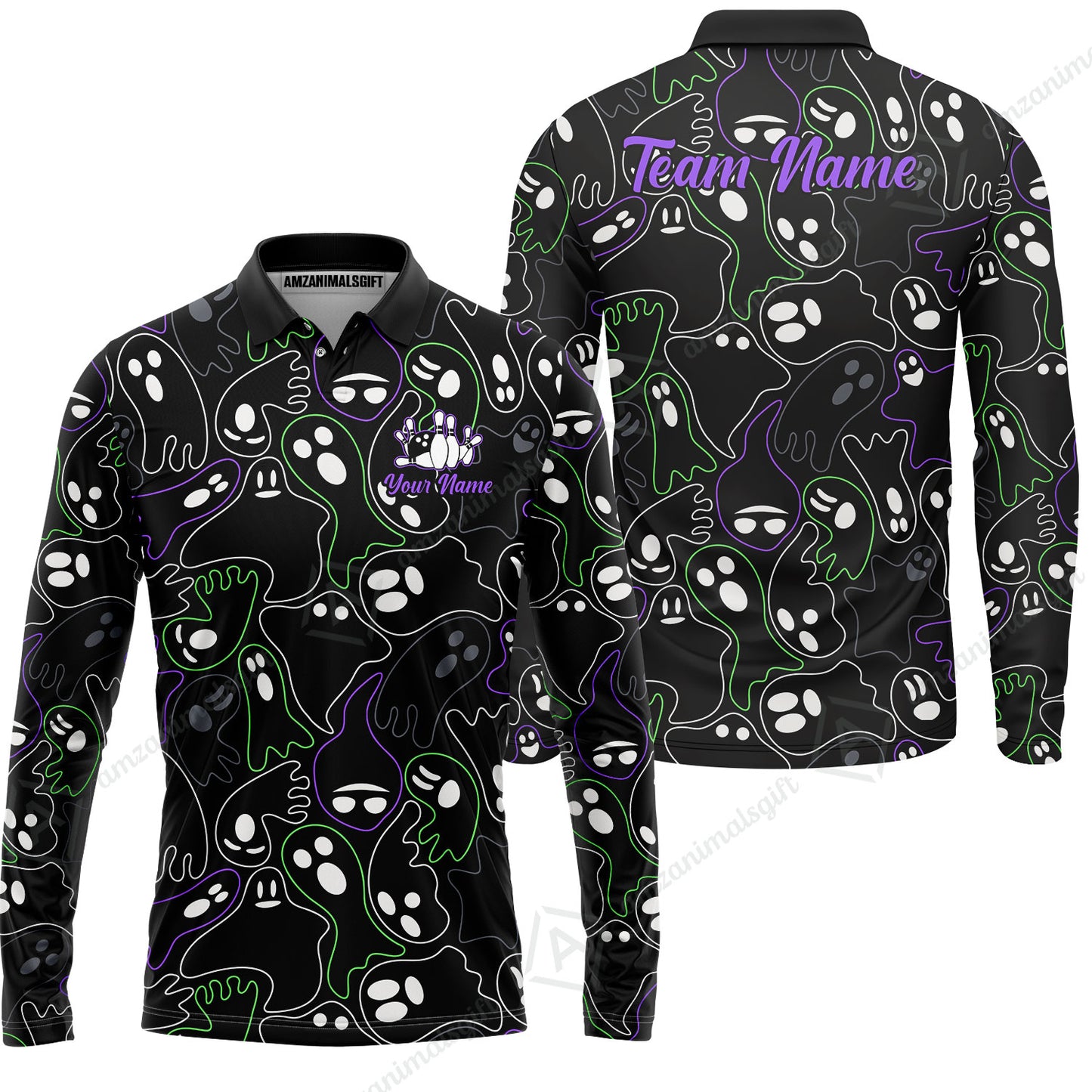 Custom Bowling Jersey Polo Shirt, Halloween Ghost Bowling, Custom Bowling Jersey Team Shirt For Players With Name & Team Name