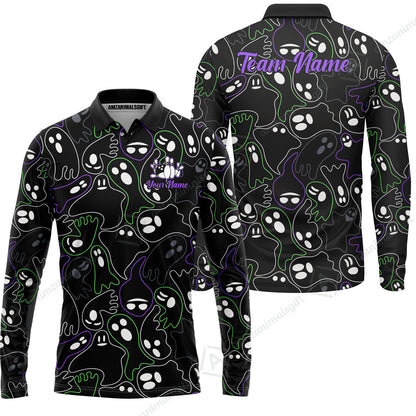 Custom Bowling Jersey Polo Shirt, Halloween Ghost Bowling, Custom Bowling Jersey Team Shirt For Players With Name & Team Name
