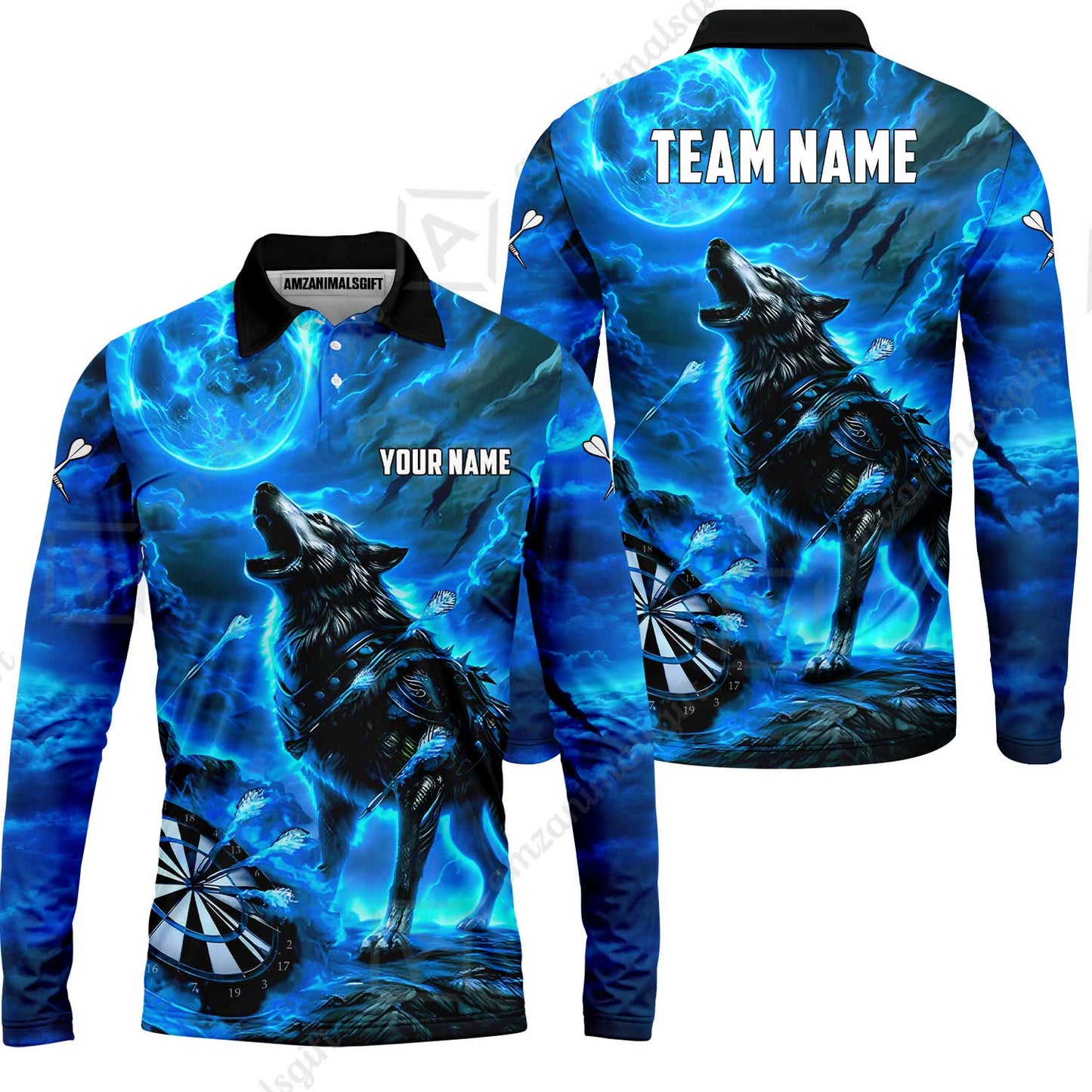 Custom Darts Team Jersey, Personalized Flaming Wolf Jersey Shirt For Players With Name & Team Name