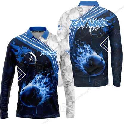 Customized Bowling Unisex Polo Shirt, Fire & Smoke Bowling Ball, Bowling Uniform - Personalized Name And Team Name