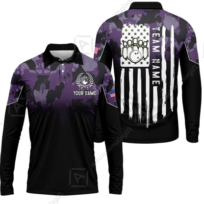 Custom Bowling Jersey Polo Shirt, Tactical Camo Patriotic Flag, Custom Bowling Jersey Team Shirt For Players With Name and Team Name