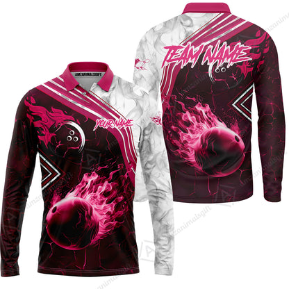 Customized Bowling Unisex Polo Shirt, Fire & Smoke Bowling Ball, Bowling Uniform - Personalized Name And Team Name