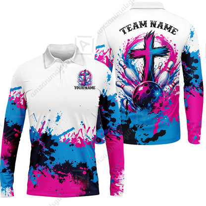 Custom Bowling Jersey Polo Shirt, Splash Pain Bowling Cross Colorful, Custom Bowling Jersey Team Shirt For Players With Name & Team Name