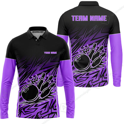 Customized Bowling Unisex Polo Shirt, Abstract Sameless Pattern Color Bowling Uniforms, Personalized Name And Team Name