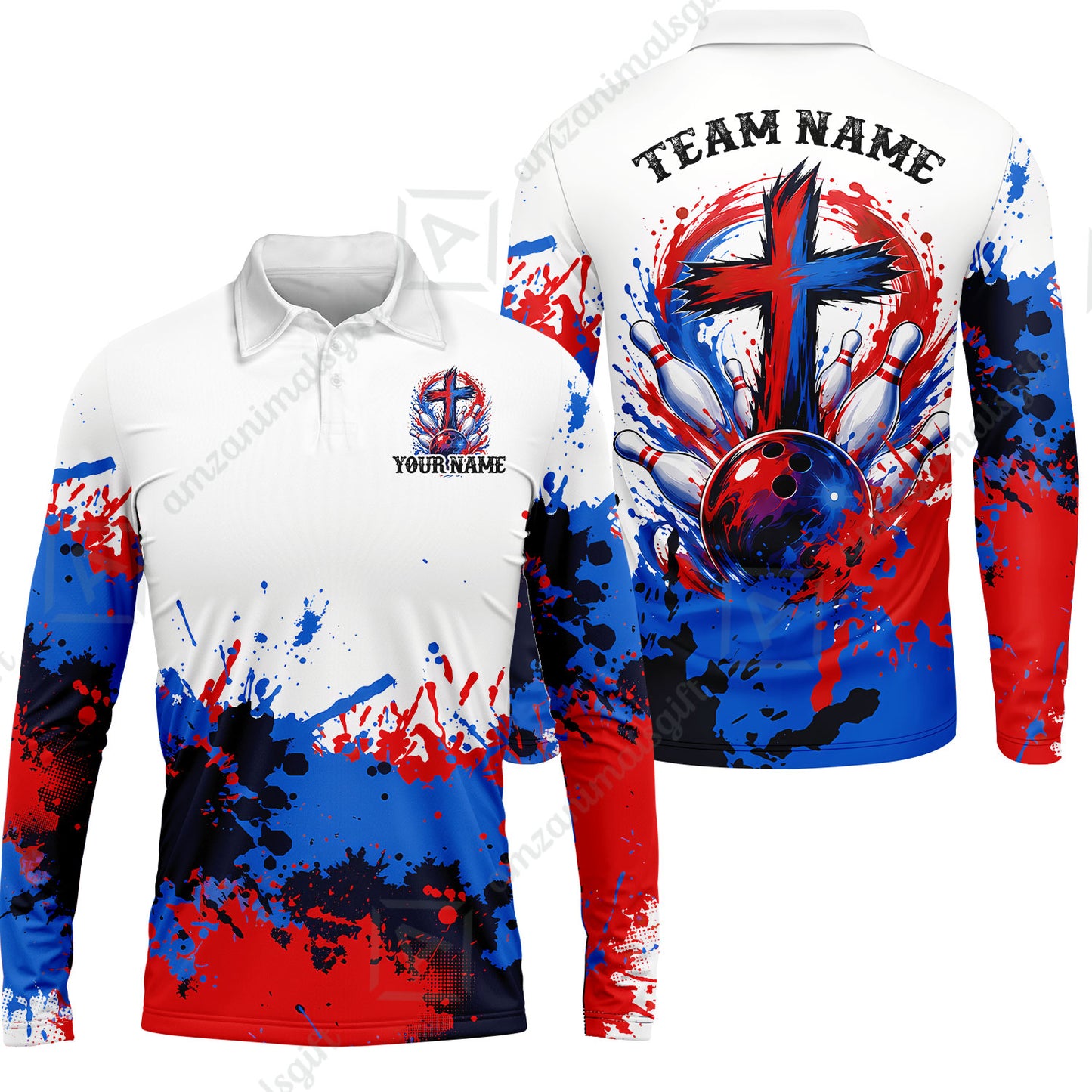 Custom Bowling Jersey Polo Shirt, Splash Pain Bowling Cross Colorful, Custom Bowling Jersey Team Shirt For Players With Name & Team Name