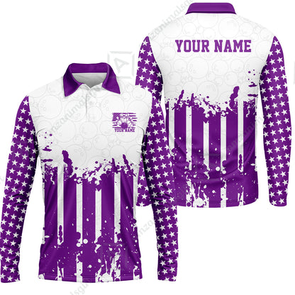 Custom Bowling Jersey Polo Shirt, Distressed Stars and Stripes Grunge, Custom Bowling Jersey Team Shirt For Players With Name and Team Name