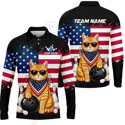 Custom Bowling Jersey Polo Shirt, Animal With Glasses And Bandana America Flag, Personalize Name & Team Name