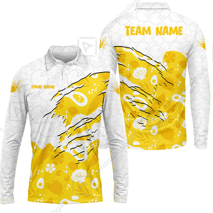 Custom Bowling Jersey Polo Shirt, Pattern Crab Half Crenate Ark Flower Glass, Personalize Name and Team Name