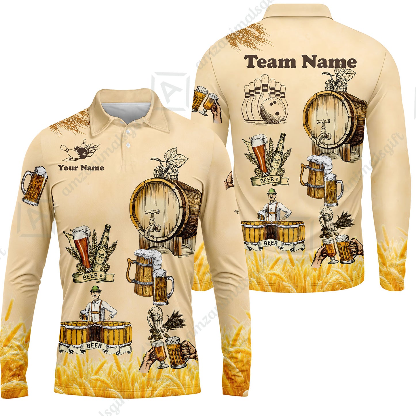 Custom Bowling Jersey Polo, Beer 3 Scale, Custom Bowling Jersey Team Shirt For Players With Name & Team Name