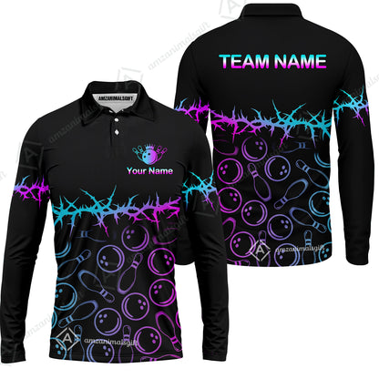 Long Sleeve Polo Shirt||Blue - Purple