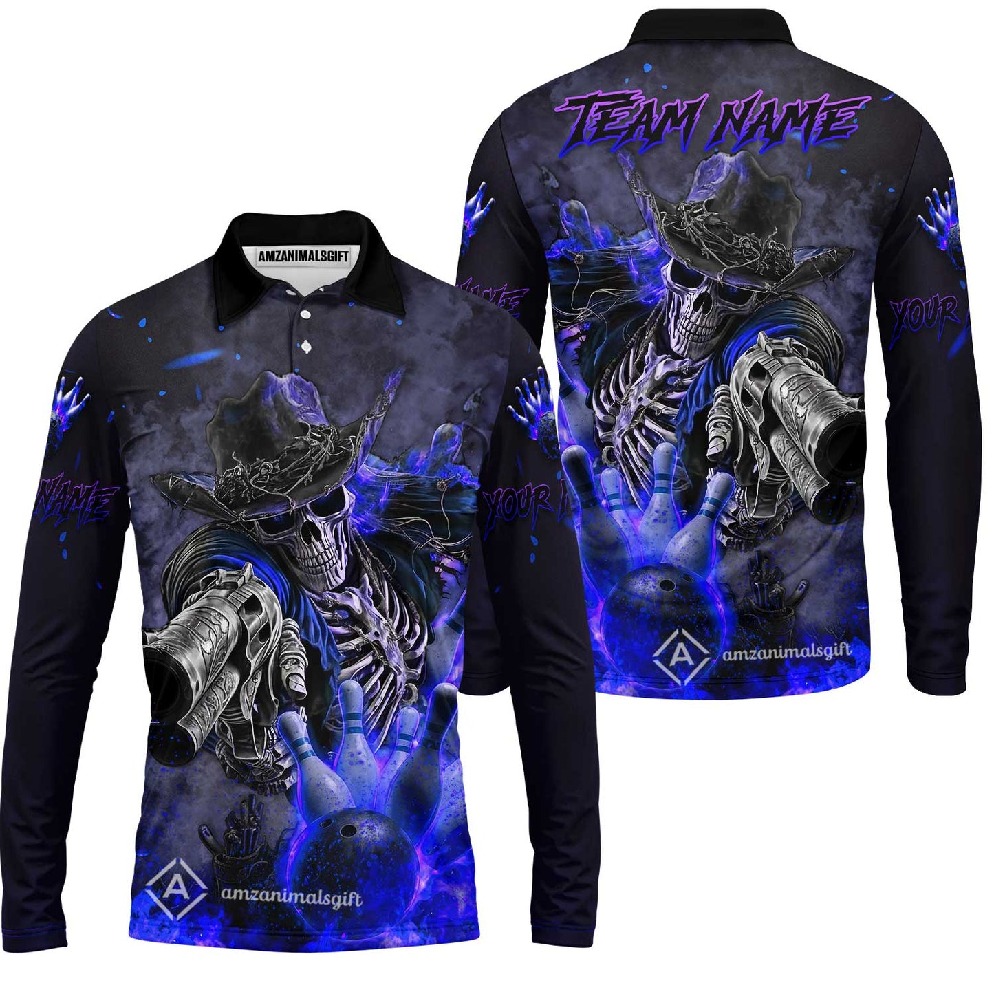 Long Sleeve Polo Shirt||Blue